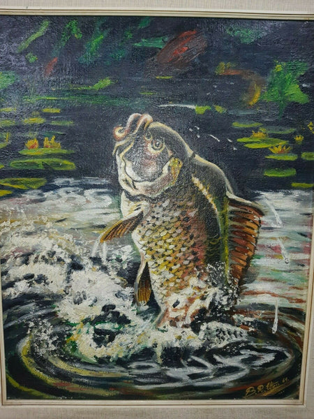 Carp Fishing Signed Oil Painting By Famous Bronze Sculpture Brian Elton