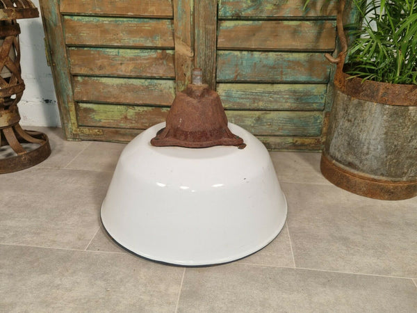 Vintage Industrial Large Cast Iron Enamel Factory Light Shade Hanging Pendant
