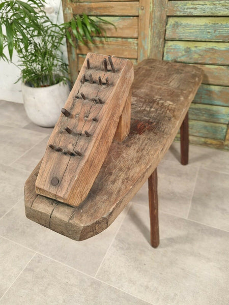 Antique 19th Century Primitive Saddlers Flax Comb Work Bench Stool