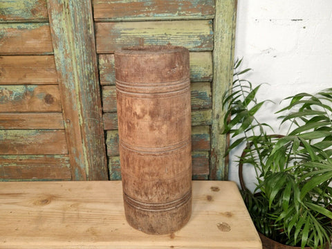 Antique Primitive Large 19th Century Hand Turned Wooden Mortar