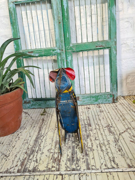 Hand Made Reclaimed Recycled Metal Oil Drum Paint Tin Dog Sculpture Garden