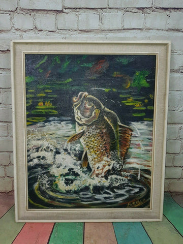 Carp Fishing Signed Oil Painting By Famous Bronze Sculpture Brian Elton