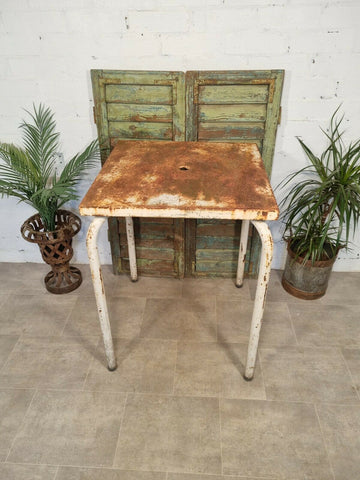 Vintage Rustic French White Metal Stacking Bistro Garden Patio Table