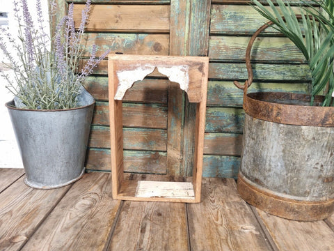 Vintage Reclaimed Indian Hand Made Wooden Temple Wall Display Shelves Cream