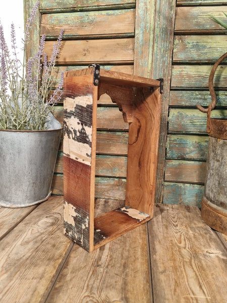 Vintage Reclaimed Indian Hand Made Wooden Temple Wall Display Shelves Cream
