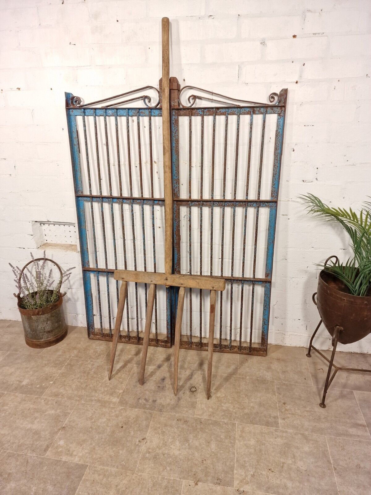 Antique Vintage French Rustic Primitive Wooden Hay Rake Pitch Fork