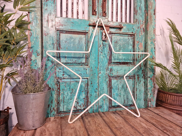 Large Rustic Reclaimed Vintage White Painted Metal Star Home Garden Wall Decor