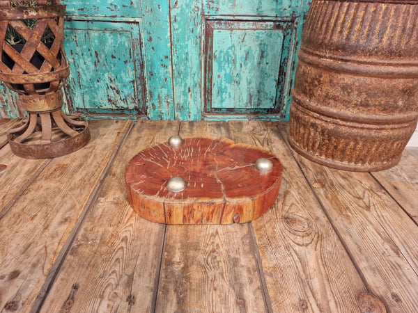 Vintage Reclaimed Solid Hardwood Chopping Block Plant Stand Table Centre Piece