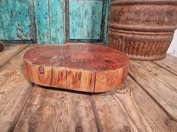 Vintage Reclaimed Solid Hardwood Chopping Block Plant Stand Table Centre Piece