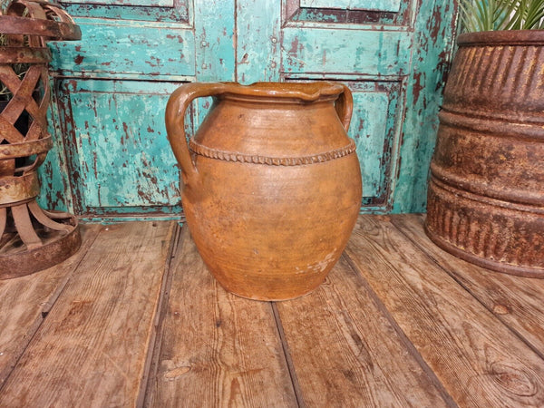 Vintage Antique French Glazed Terracotta Confit Pot Urn