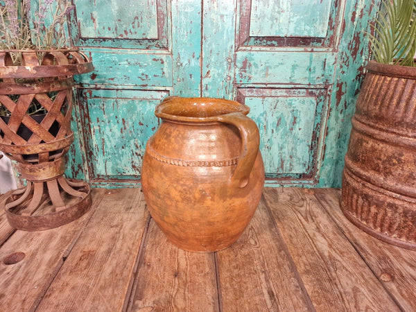 Vintage Antique French Glazed Terracotta Confit Pot Urn