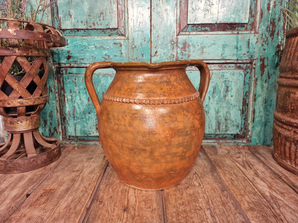 Vintage Antique French Glazed Terracotta Confit Pot Urn