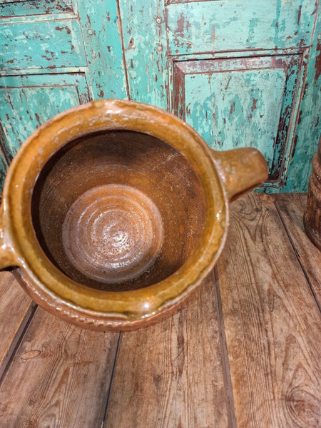 Vintage Antique French Glazed Terracotta Confit Pot Urn