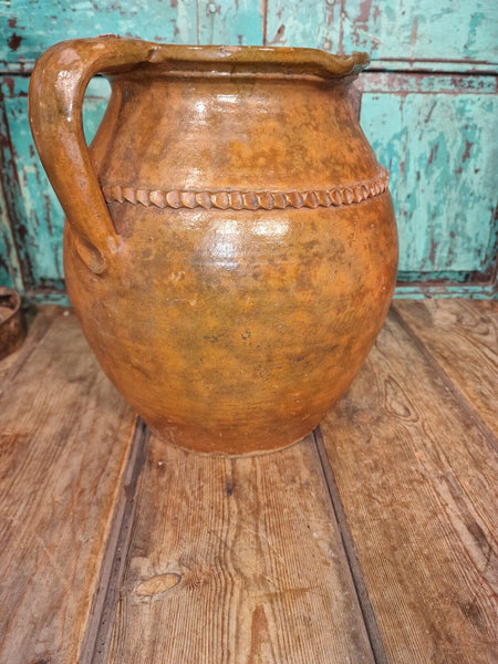 Vintage Antique French Glazed Terracotta Confit Pot Urn