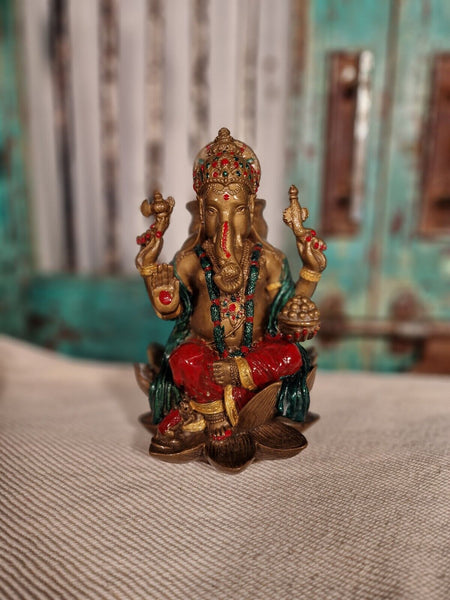 Hand Painted Lord Ganesha Hindu God Temple Statue Figurine Ornament Sculpture