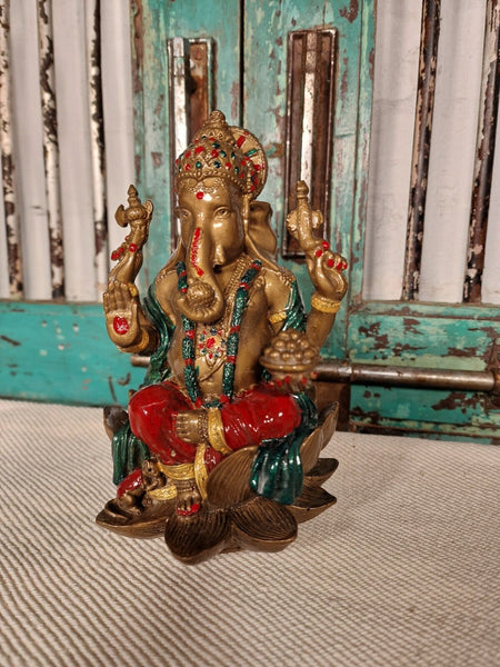 Hand Painted Lord Ganesha Hindu God Temple Statue Figurine Ornament Sculpture
