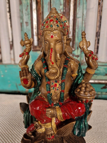 Hand Painted Lord Ganesha Hindu God Temple Statue Figurine Ornament Sculpture