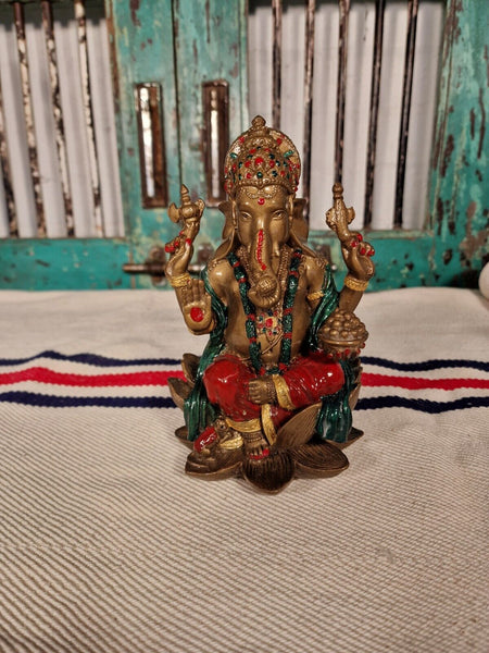 Hand Painted Lord Ganesha Hindu God Temple Statue Figurine Ornament Sculpture