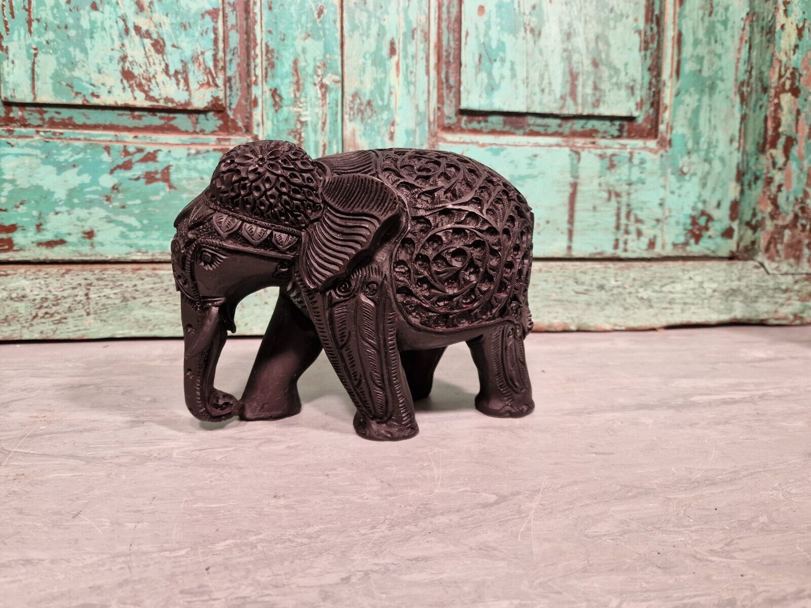 Authentic Indian Hand Made Marble Resin Black Elephant Statue Sculpture