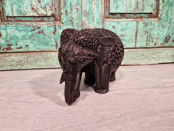 Authentic Indian Hand Made Marble Resin Black Elephant Statue Sculpture