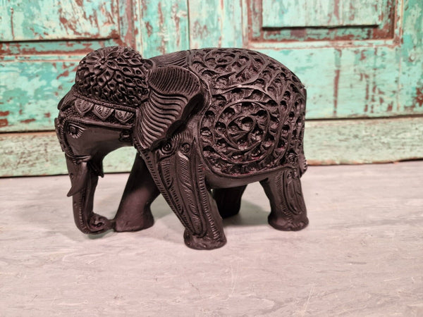 Authentic Indian Hand Made Marble Resin Black Elephant Statue Sculpture