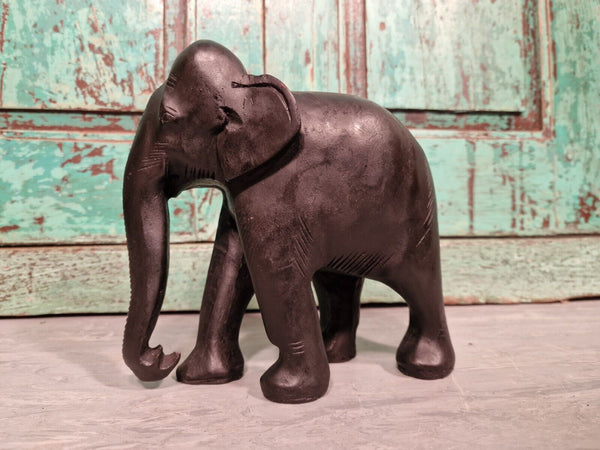 Authentic Indian Hand Made Marble Resin Black Elephant Statue Sculpture