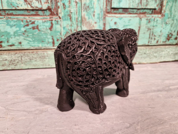 Authentic Indian Hand Made Marble Resin Black Elephant Statue Sculpture