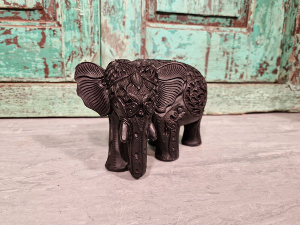 Authentic Indian Hand Made Marble Resin Black Elephant Statue Sculpture