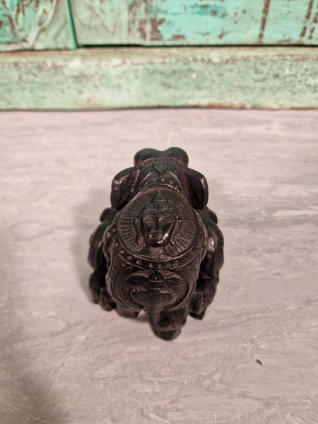 Authentic Indian Hand Made Marble Resin Black Elephant Family Statue Sculpture