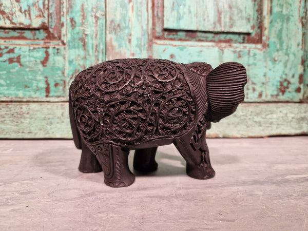 Authentic Indian Hand Made Marble Resin Black Elephant Statue Sculpture