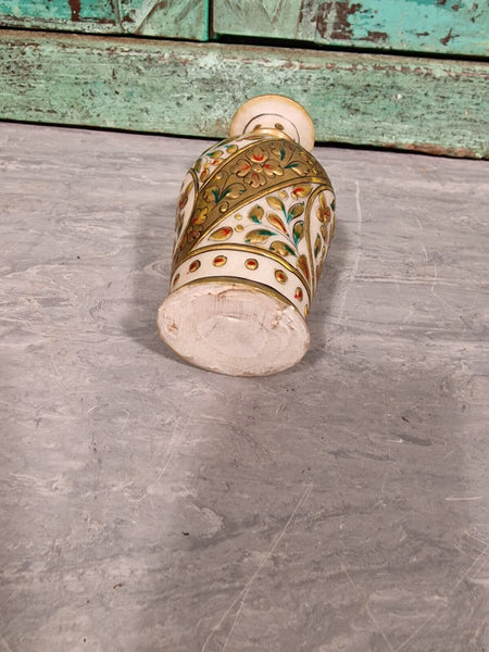 Vintage Authentic Indian Hand Made Hand Painted Gemstone Marble Vase Incense