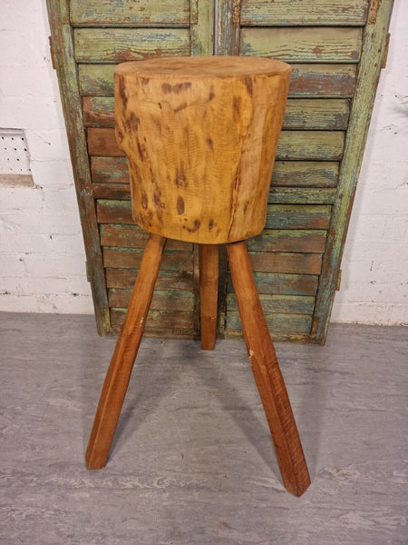 Vintage Reclaimed Rustic Wooden Stump Chopping Block Lamp Table Plant Stand