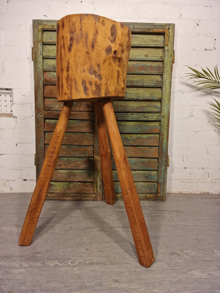 Vintage Reclaimed Rustic Wooden Stump Chopping Block Lamp Table Plant Stand