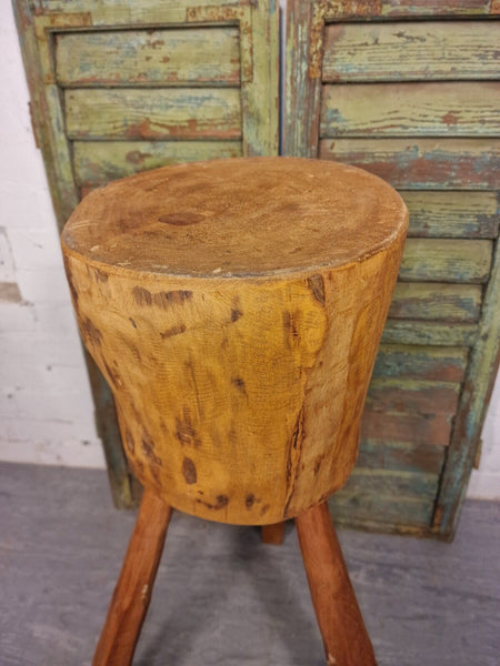 Vintage Reclaimed Rustic Wooden Stump Chopping Block Lamp Table Plant Stand