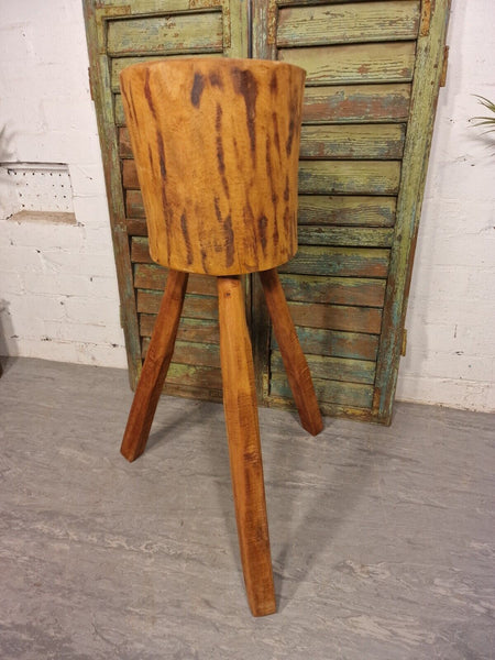 Vintage Reclaimed Rustic Wooden Stump Chopping Block Lamp Table Plant Stand