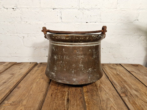 Vintage Antique French Hammered Copper Cooking Cauldron Gypsy Pot Garden Planter