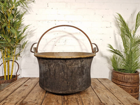 Large Antique French Hammered Copper Cooking Cauldron Gypsy Pot Garden Planter