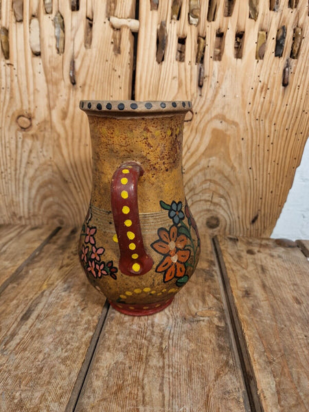 Antique Folk Art European Painted Terracotta Wine Vessel Jug Pitcher Amphora