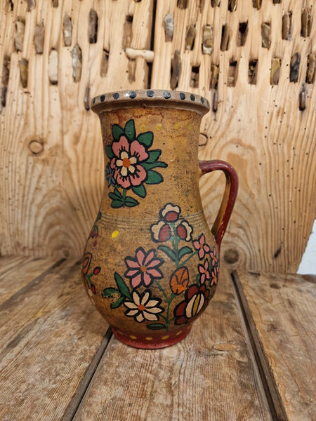 Antique Folk Art European Painted Terracotta Wine Vessel Jug Pitcher Amphora