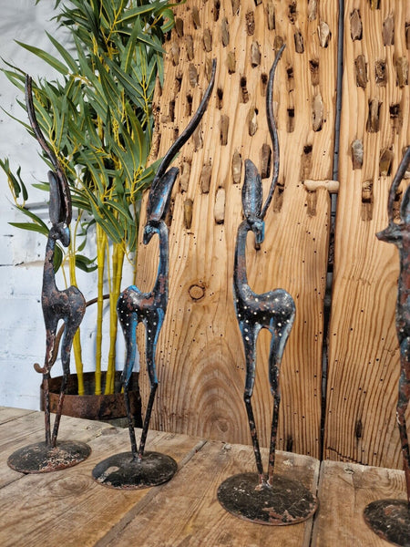 Vintage Reclaimed Hand Made Metal Deer Gazelle Garden Ornament  Sculpture