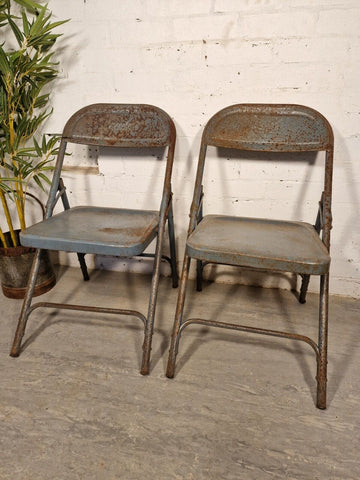 Vintage Rustic Industrial Metal Folding Indian Garden Chair Cafe Bar Bistro Seat