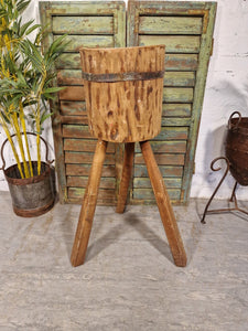 Vintage Reclaimed Rustic Wooden Stump Chopping Block Lamp Side Table Plant Stand