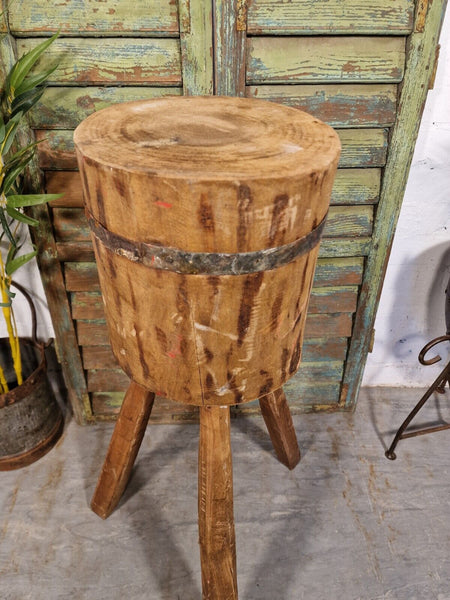Vintage Reclaimed Rustic Wooden Stump Chopping Block Lamp Side Table Plant Stand