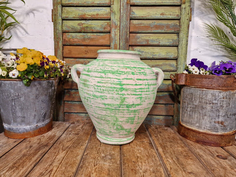 Rustic Green Mediterranean Terracotta Garden Urn Amphora