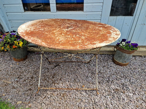 Vintage French Rustic Round Metal Folding Bistro Cafe Garden Patio Table