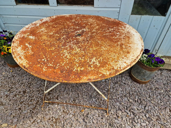 Vintage French Rustic Round Metal Folding Bistro Cafe Garden Patio Table