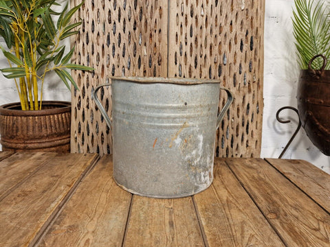 Vintage French European Galvanised Wash Tub Bucket Pot Garden Planter