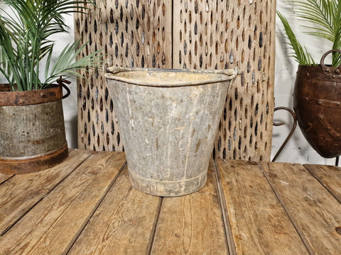 Vintage French European Galvanised Tub Bucket Milking Pail Pot Garden Planter