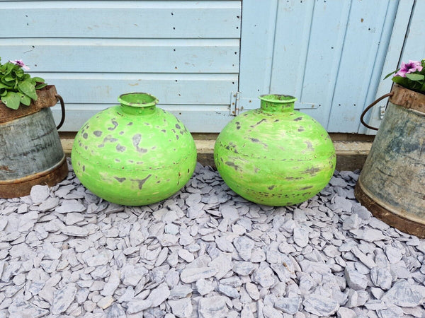 Authentic Indian Green Rustic Hand Made Riveted Water Pot