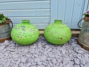 Authentic Indian Green Rustic Hand Made Riveted Water Pot